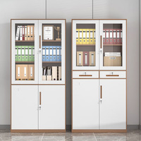 Armoire de classement en acier avec porte vitrée, meuble de rangement métallique durable, vitrine avec serrure, mobilier de bureau avec étagères réglables