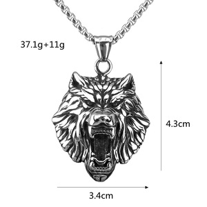 Yunnique Collier pour homme en acier inoxydable avec pendentif tête de loup, design géométrique, cadeau - Product Image 5