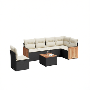 Set Divano da Giardino Moderno in Rattan PE Nero con Cuscini Crema, Design Contemporaneo per Arredamento da Esterno - Product Image 1