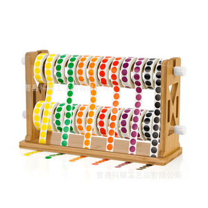 Portaetiquetas de bambú, organizador de escritorio de madera, 2 rodillos, dispensador de etiquetas de 2 capas para uso en el hogar y la oficina - Product Image 5