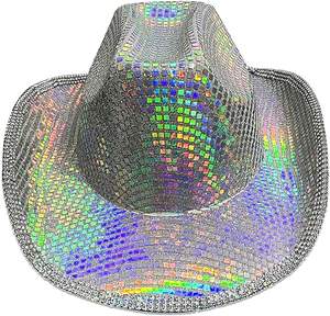 Custom Zilveren Disco Cowgirl <span class=keywords><strong>Cowboy</strong></span> Hoed-Western <span class=keywords><strong>Cowboy</strong></span> Hoed Voor Strandfeest Muziekfestival Jurk-U (S/M) - Product Image 2