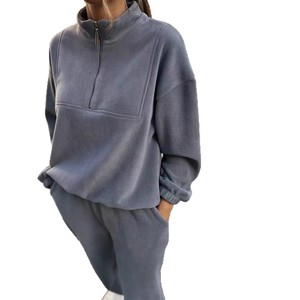 Private Label <b>Women</b> Sweatshirt Pants Set <b>Zip</b> <b>Up</b> Casual Streetwear Outfit Screen Printing Logo - Product Image 2