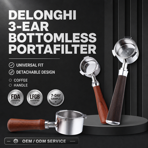 Porte-filtre à expresso en acier inoxydable à triple oreille sans fond avec poignée en bois massif de 51 mm pour machine à café <span class=keywords><strong>DeLonghi</strong></span> - Product Image 2