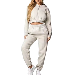 Sudadera con capucha de diseño casual para mujer, de algodón polar con cremallera, corte corto, estilo urbano, lisa y personalizable - Product Image 2