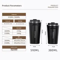 Gobelet isotherme à double paroi personnalisé avec logo 380/510 ml, gobelets à café réutilisables, gobelet à café en acier inoxydable avec couvercle