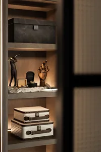 Dressing sur mesure moderne de luxe, indépendant, avec cloison en verre et éclairage LED pour chambre de villa - Product Image 4