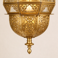 Lustre Suspendu LED Moderne en Fer Marocain, Finition Dorée, IRC 90, Durée de Vie 50 000 Heures, Idéal pour Mosquées et Projets d'Installation