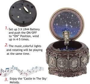 Style de boîte à <span class=keywords><strong>musique</strong></span> joue <span class=keywords><strong>le</strong></span> château <span class=keywords><strong>dans</strong></span> l'air du <span class=keywords><strong>ciel</strong></span>, boîte à <span class=keywords><strong>musique</strong></span> rotative déesse Sankyo 18-Note Wind Up peint à la main - Product Image 4