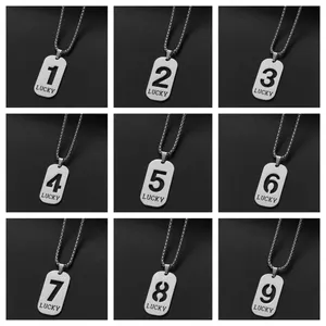 1 Stück Vintage Bambus Edelstahl Engelszahl-Halskette 0-9 Rechteckiger Anhänger für Männer und Frauen Ausgehöhlte Glückszahlen-Choker-Schmuckstücke - Product Image 3