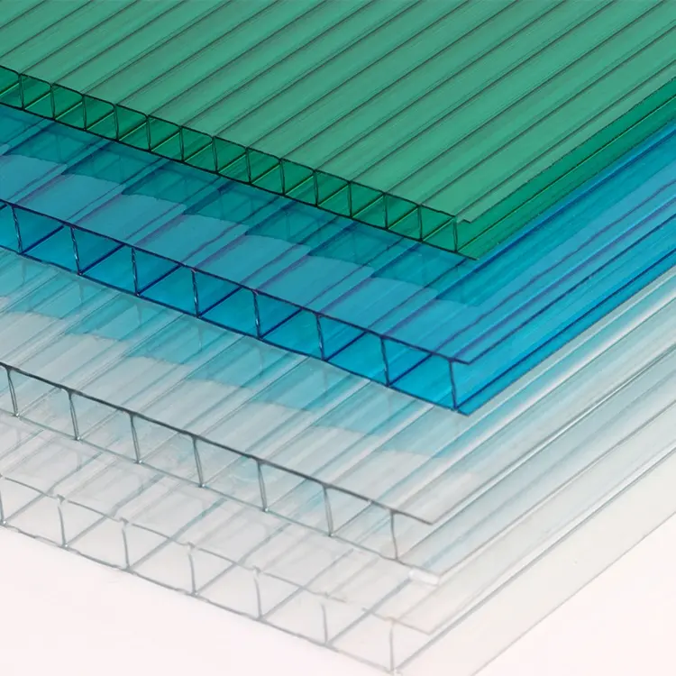 Paneles de policarbonato de pared doble de policarbonato de plástico PC transparente con revestimiento UV hojas huecas