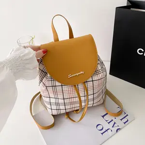 Style coréen plaid petit sac à dos personnalisé grille faits à la main à carreaux seau sacs à dos pour dames