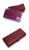 Dompet Panjang Wanita Kulit Asli Multi Slot Kartu Dompet Clutch Wanita Kapasitas Besar Dompet Ponsel Dengan Kancing Tekan Logo Kustom