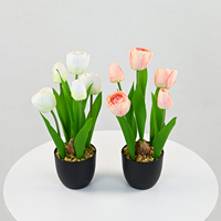 Plante artificielle en pot, tulipe à 5 têtes, design bulbe de camélia, fleur en soie de 32 cm pour la décoration de la maison, de la table et des fenêtres
