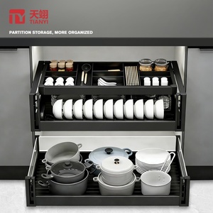 TIANYI Modern Double Layer Pull-Out Eco-Friendly Multi-Function Steel <b>Kitchen</b> Cabinet Organizer Drawer Basket - Product Image 1