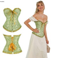 Corset Bustier Gothique pour Femmes à Forte Poitrine, avec Fermeture à 6 Buscs sur le Devant, Style Robe Gothique, Volants Victorien et Haut Plissé, Grandes Tailles 6XL 7XL
