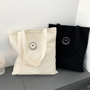Smiley Face Canvas Tote Bag Large Capacity Shoulder Bag Vertical Square Casual Everyday Use 38x41cm - Product Image 1