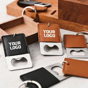 <b>Personalized</b> Groomsmen Gift Party Favors Portable Stainless Steel Laser Engraved Leatherette Leather <b>Keychain</b> Bottle Opener - Product Image 1