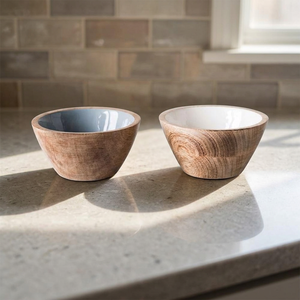 Handmade <b>Mango</b> <b>Wood</b> <b>Bowls</b> With Enamel Interior Minimalist Design For Food Serving Gifting - Product Image 2