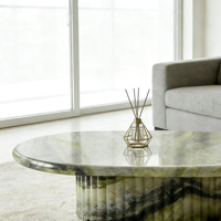Table d'appoint ovale de luxe en marbre naturel vert avec base en marbre, ensemble de tables basses en marbre pour salon et chambre