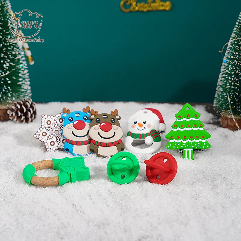 Nen Design Christmas Food Grade New Bpa Free Teeth Soft Sensory Silicone dentizione Baby Teethers Toys