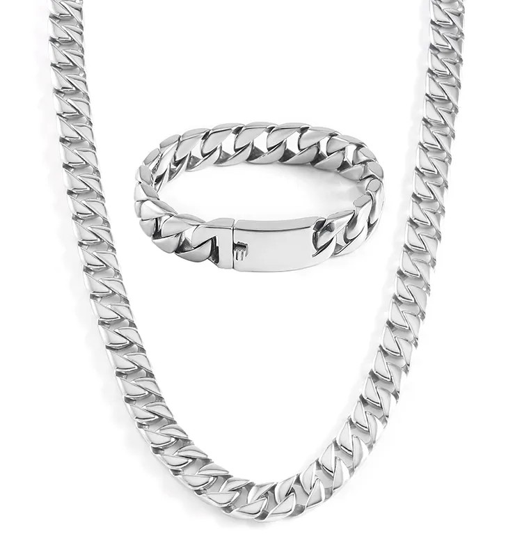 32mm 24mm, 15mm, 12mm Width Wholesale Hip Hop link Chain 304/316 L Fashion Stainless Steel Jewelry Set