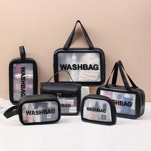 Ensemble de 6 trousses de maquillage transparentes en PVC pour femmes, étanches, pour les voyages en plein air, trousse de maquillage transparente givrée - Product Image 1