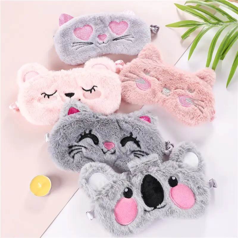 Nuova maschera per gli occhi ricamata in peluche Catone Cat Bear Koala animal Girl plush eye mask Sleep Blackout eye mask in stock