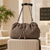 Sac hobo en daim doux taupe avec cordon de serrage, logo personnalisé du fabricant, petit sac à main souple pour fille avec quincaillerie dorée, pour le week-end et l'usage quotidien