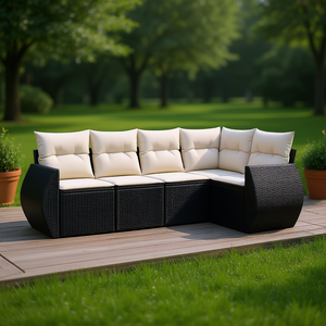 Conjunto de Sofás Modulares de Ratán Negro para Jardín, Muebles Resistentes para Exteriores con Cojines de Espuma de Alta Densidad - Product Image 2