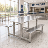 Ensemble table et bancs en acier inoxydable, ensemble de salle à manger intégré pour cantine commerciale, table robuste pour restaurant scolaire et salle à manger