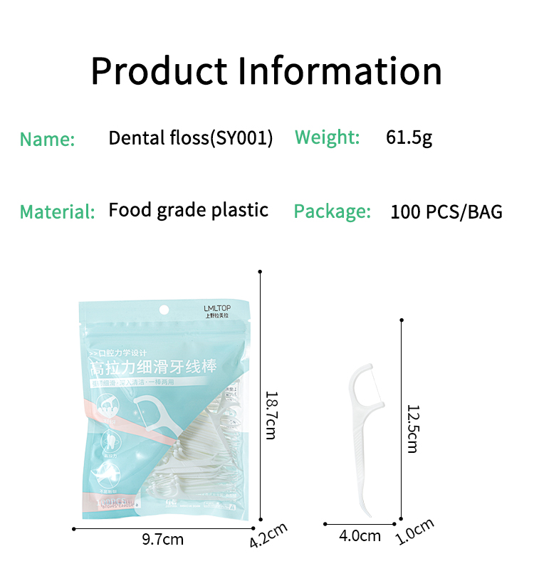 Factory Wholesale 100pcs Plastic Toothpicks Care Dental Floss Pick Eco Friendly Custom Dental Floss Pick Stick SY001