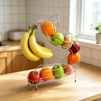Panier à fruits en argent avec support pour bananes, pour la cuisine, la table à manger, le rangement des fruits et légumes
