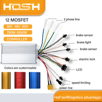 Contrôleur de moteur sans balais DC HOSH Ebike 48V 15A 250W avec double câble d'éclairage, prise SM, 6 Mosfets pour vélo électrique
