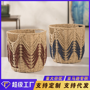 Cesta Tejida de Estilo Nórdico, Cesta de Almacenamiento Hecha a Mano, Azul y Roja, Forma Irregular, Ecológica, Decoración para el Hogar, Dormitorio, Habitación Infantil - Product Image 5