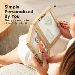 Wooden Newborn Hand Foot <b>Print</b> <b>Frame</b> 6x8 Inch Foldable Double Photo <b>Frame</b> For Baby Growth Commemoration - Product Image 1