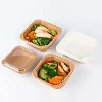 Boîte à lunch jetable en papier kraft avec couvercle transparent, bol à salade rectangulaire à emporter, récipient alimentaire pour restaurant