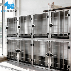 Professional Metal Heavy Duty Double <b>Large</b> Modular Stacking Strong Stainless Steel Dog Grooming Crate Cage Bank for Shop Hotel - Product Image 1