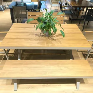 Стол уличный, для ресторана, деревянное зерно, коммерческие скамейки, алюминиевый Тиковый уличный стол, набор столов для столовой
