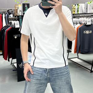 Nueva Camiseta de Verano con Botones, Diseñ<span class=keywords><strong>o</strong></span> de Dos Piezas, con Pedrería, Cuello Redondo, Estilo Desgastado, con Bloques de Color y Bordado - Product Image 5