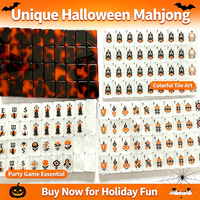 Jeu de Mahjong américain en acrylique blanc nacré de 160 tuiles, thème gothique Halloween gravé