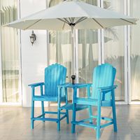 Chaise double haute de bar d'extérieur avec porte-gobelet, plateau amovible et table à 2 niveaux en bois HIPS cyan pour terrasse au bord de la piscine