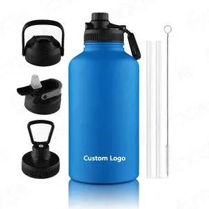 Botella de agua deportiva personalizada, botella de agua de acero  inoxidable personalizada con tapa con asa, botella de agua aislada al vacío