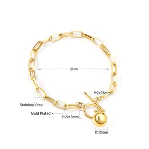 Best Seller Women Jewelry 18K Gold Plated Paperclip Chain <b>Bracelet</b> Charm <b>Ball</b> Stainless Steel Jewelry Adjustable <b>Bracelets</b> - Product Image 2