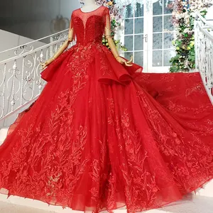 HTL883 Jancember ดอกไม้ O คอลูกปัดสีแดง peplum ชุด gowns ผู้หญิง