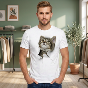 T-shirt blanc à manches courtes pour homme, col rond uni, design décontracté, coupe classique, tissu jersey 100% coton, respirant, écologique - Product Image 3