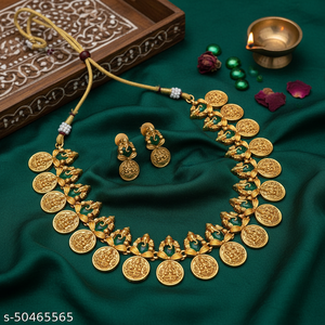 ชุดสร้อยคอพร้อมจี้และสร้อยจี้สีเขียว SFNECK74ชุบทอง - Product Image 3