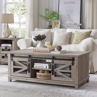 Table basse de style farmhouse personnalisable avec porte coulissante, grand espace de rangement, best-seller transfrontalier, mobilier de salon