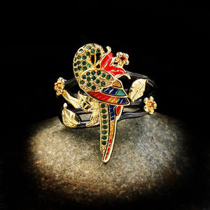 KYRA01249 Antiek verguld vogelcluster <span class=keywords><strong>ring</strong></span> dames emaille cluster <span class=keywords><strong>ring</strong></span> design - Product Image 3