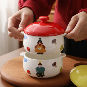 Tazón de Porcelana Desechable con Diseño de Panda Comiendo Bambú, Esmalte Craquelado, Diseño de Dibujos Animados, Tazón para Huevos al Vapor con Tapa, Vajilla Infantil para el Hogar - Product Image 3
