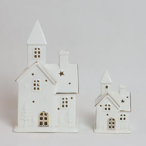 Wit Keramisch Huis Met Hart Ster Kerstboom Home Decor Cadeau-Feestelijk Kerstdecor-Warme Gloed Keuze Van 2 - Product Image 5